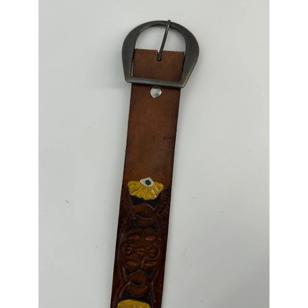 Vintage Hand Tooled Leather Belt David Name Personalized Western Floral Brown